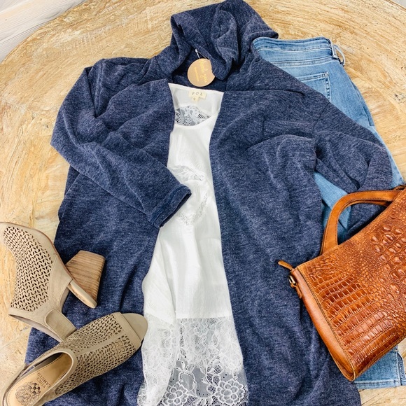 Navy Hooded Pocketed Cardigan - Picture 4 of 5